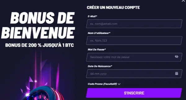 Fast Slots Casino formulaire d'inscription